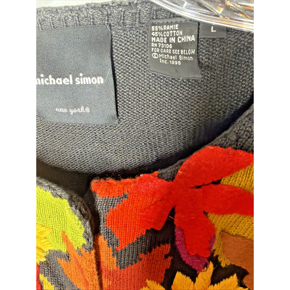 VTG Michael Simon L Embroidered Sunflower Sweater Cardigan Fall Autumn Halloween - Picture 6 of 11